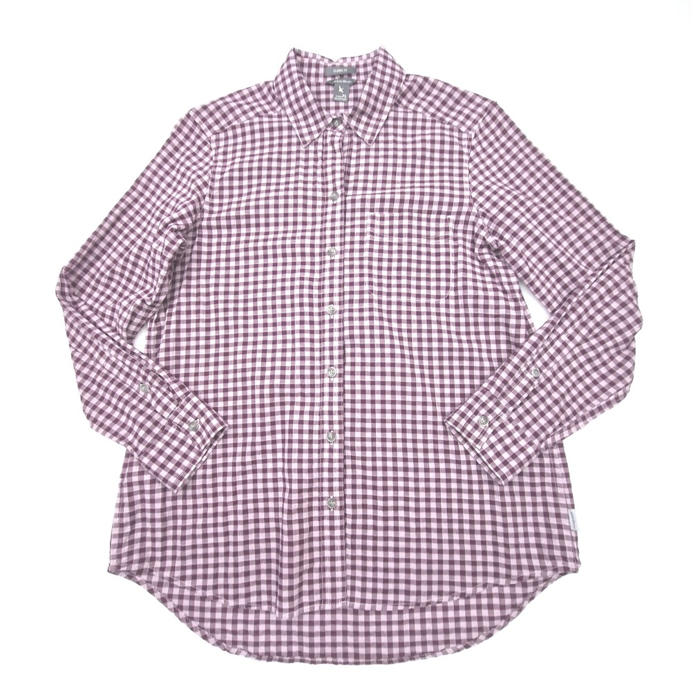 Eddie Bauer Button Down Womens PS Purple Gingham Classic Fit Long Sleeve Shirt